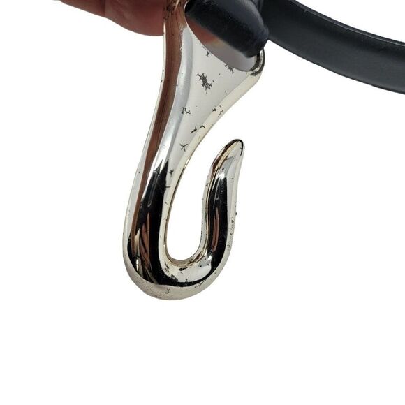 Chico\'s Belt Black Leather Aged‎ Silver Metal Hook Closure Pirate Gothic S/M main image 5